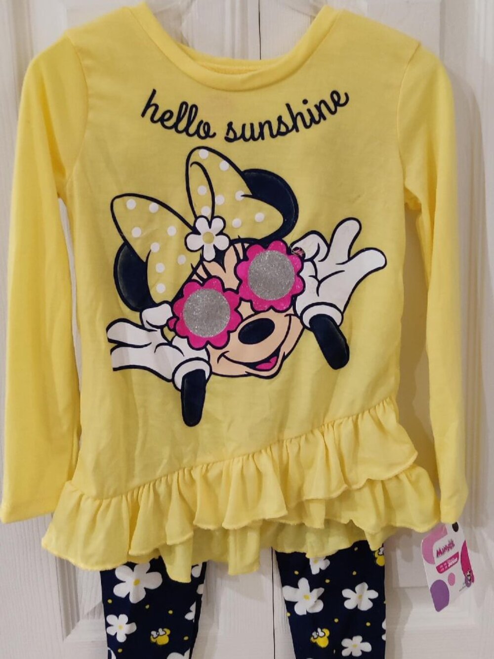 Disney Junior Girls Minnie Mouse Long Sleeve Yellow Blue Leggings Outfit Size 4